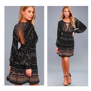 Free People Black Multi-Color Mini Dress